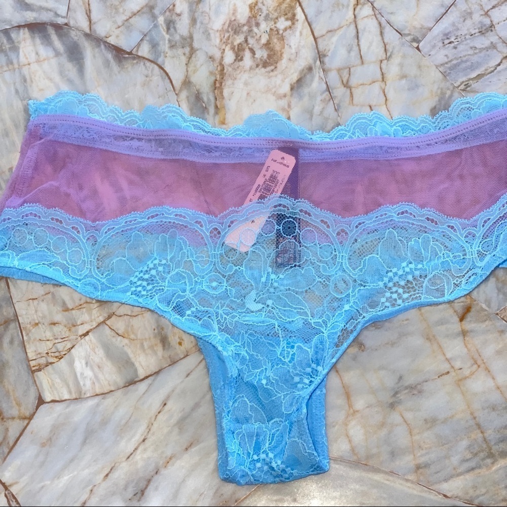 New VERY SEXY Panty Underwear Bikini Hiphugger Cheeky Lace Mesh Blue XS